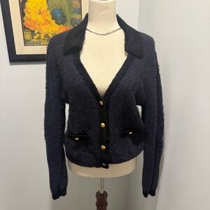 Express Wool Like 100% Nylon Blue Black Hold Buttons Cardigan Women’s Large